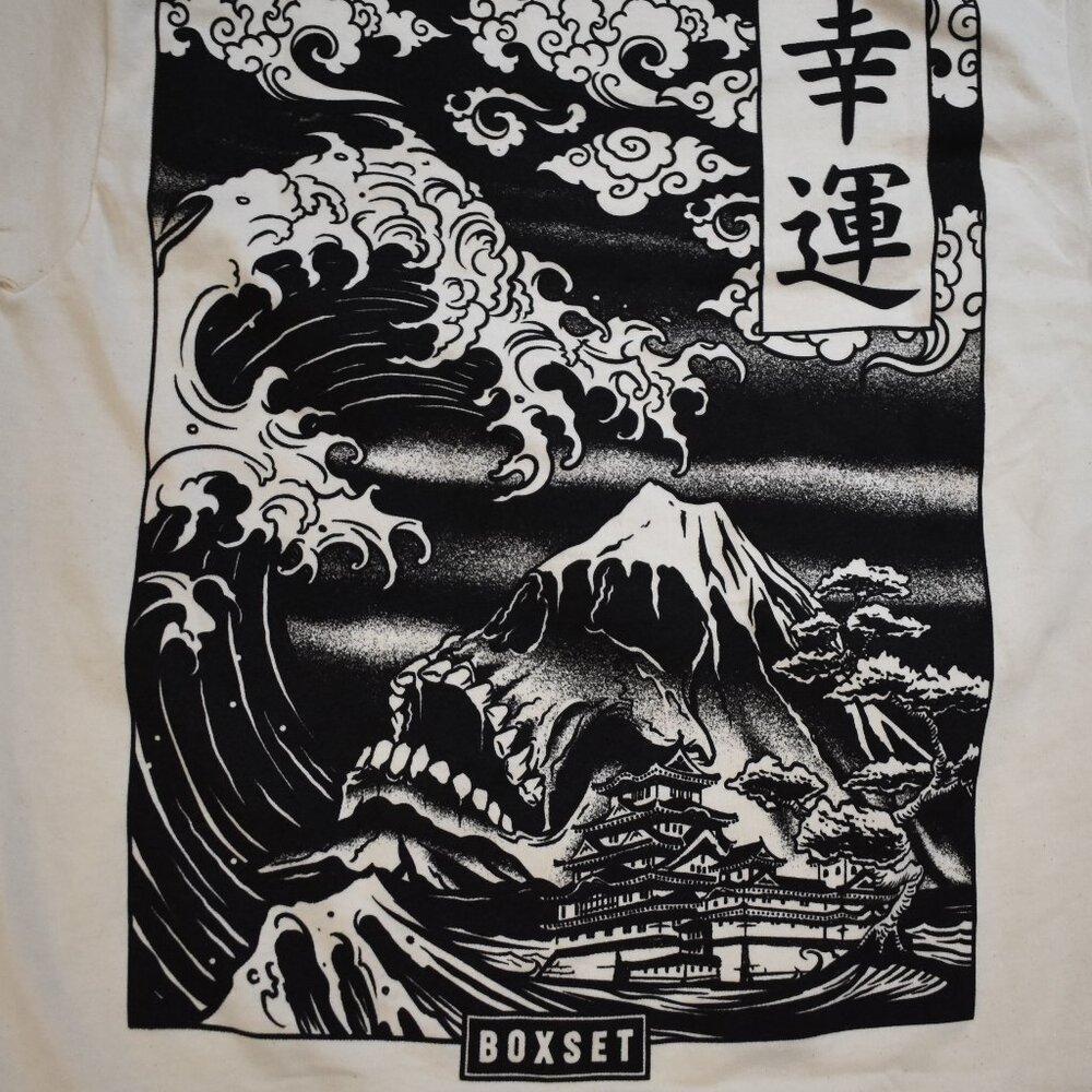 Box Set Mens Kanji Great Wave In Evil Ocean Graphic Shirt New - Picture 4 of 5